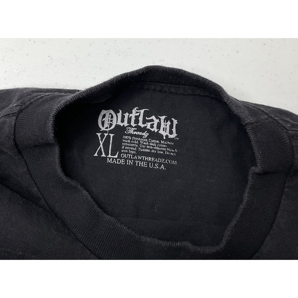 Outlaw Threatz Shirt Graphic Tee Double Sided Crewneck Short Sleeve Men Sz XL - Picture 2 of 6